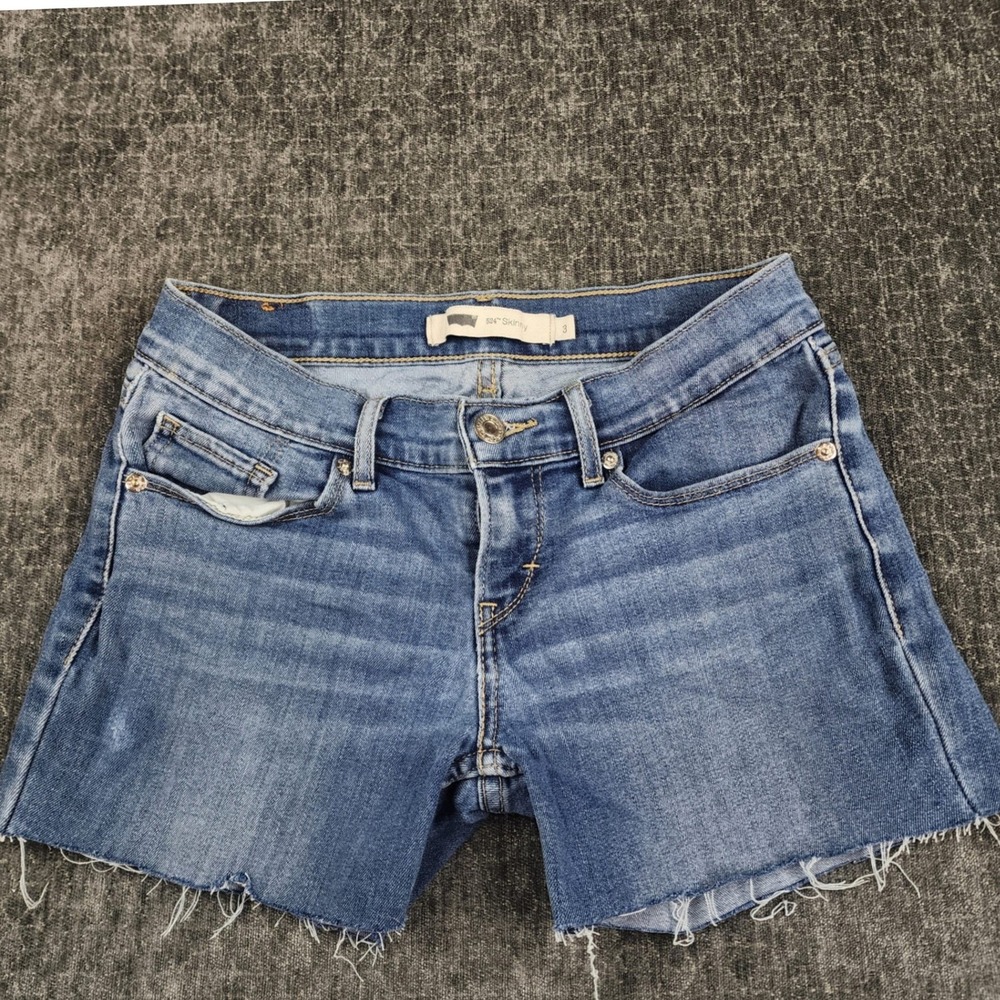 Levi's 524 Jeans Shorts Denim Women 3 Blue Skinny Distressed Cut Off Low Rise